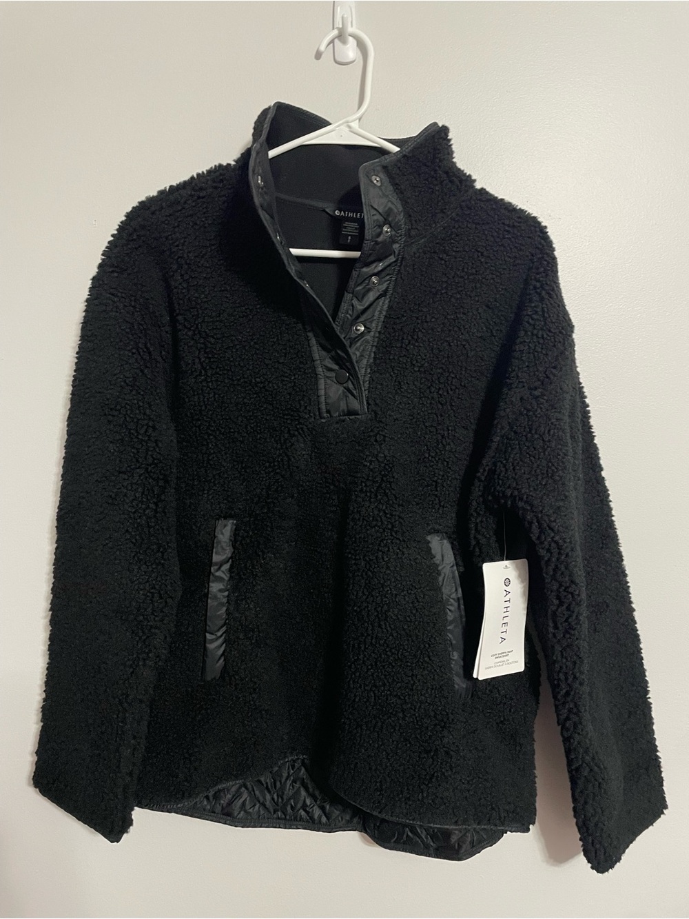 Athleta Black Sherpa Pullover Jacket NWT cozy athleisure sz small